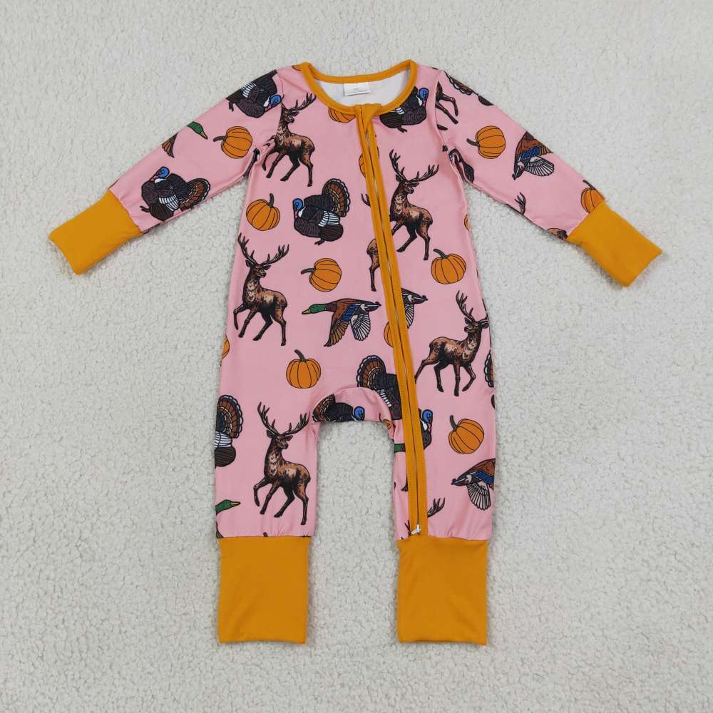 LR3252 Hunting duck pumpkin deer  print  Long-Sleeved romper