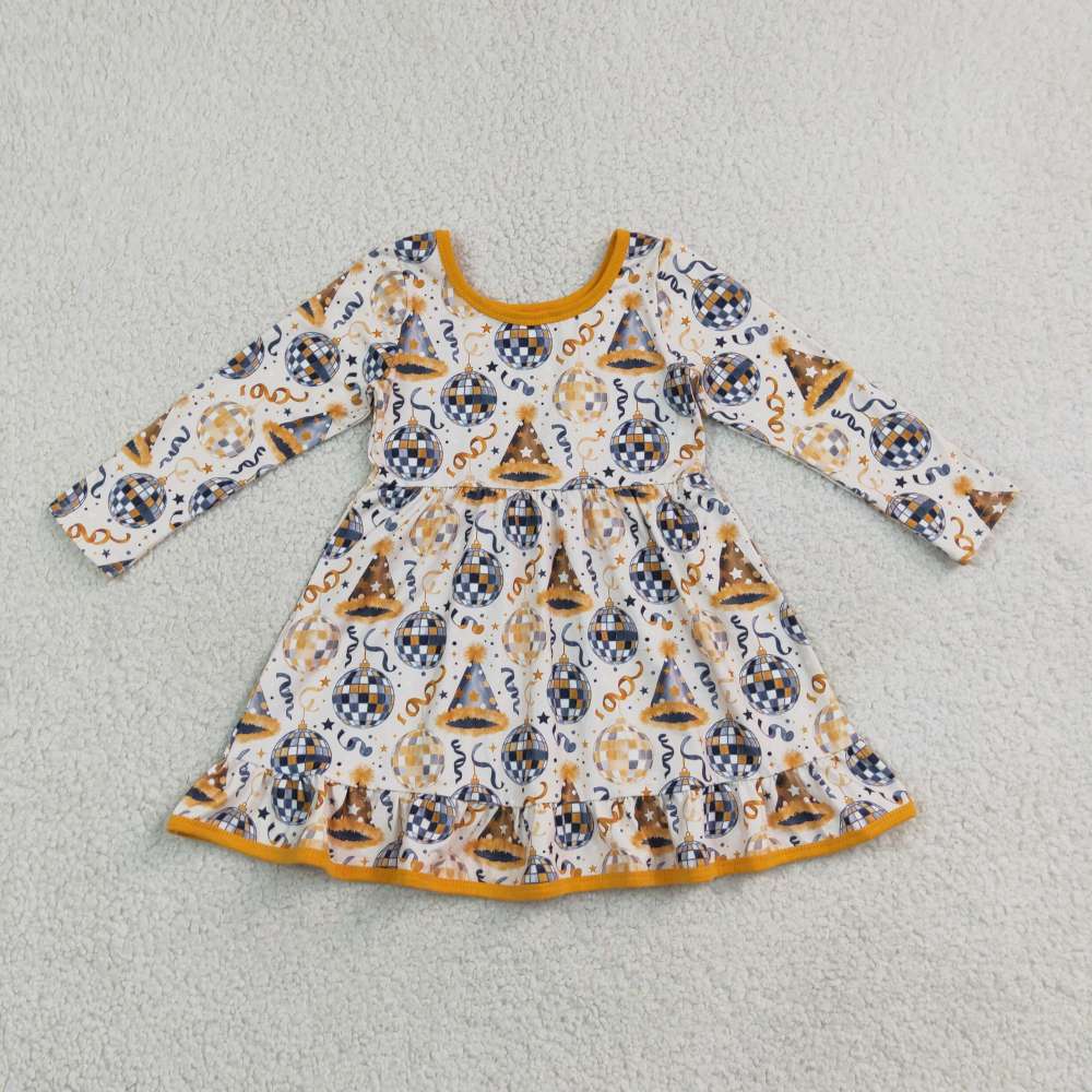 GLD1723 HAPPY new year light hats girl long sleeve  dress