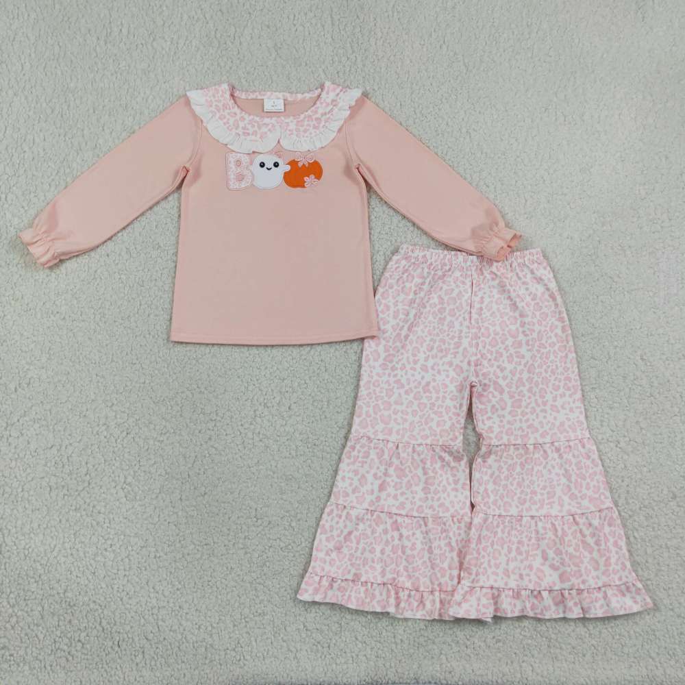 GLP3630 Pink orange BOO Spooky pumpkin embroidery long sleeve girl outfits