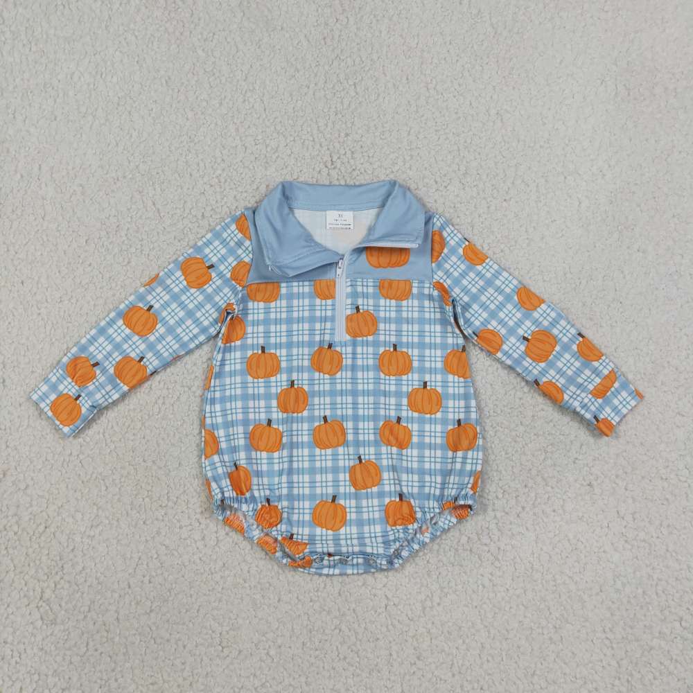LR3201 Blue Plaid pumpkin print  Long-Sleeved fall season bubble