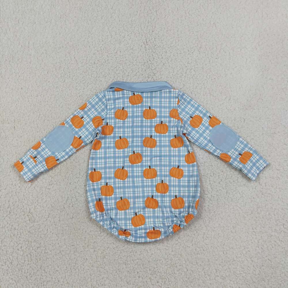 LR3201 Blue Plaid pumpkin print  Long-Sleeved fall season bubble