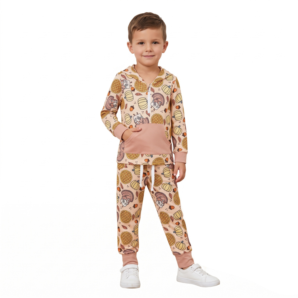 BLP1504 Orange Thanksgiving day turkey pumpkin Print long sleeve boy  hoodie outfits
