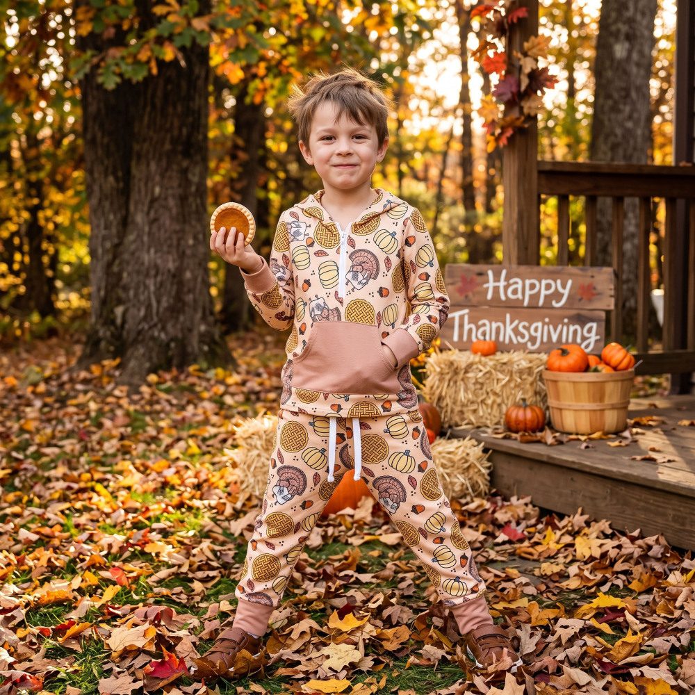 BLP1504 Orange Thanksgiving day turkey pumpkin Print long sleeve boy  hoodie outfits