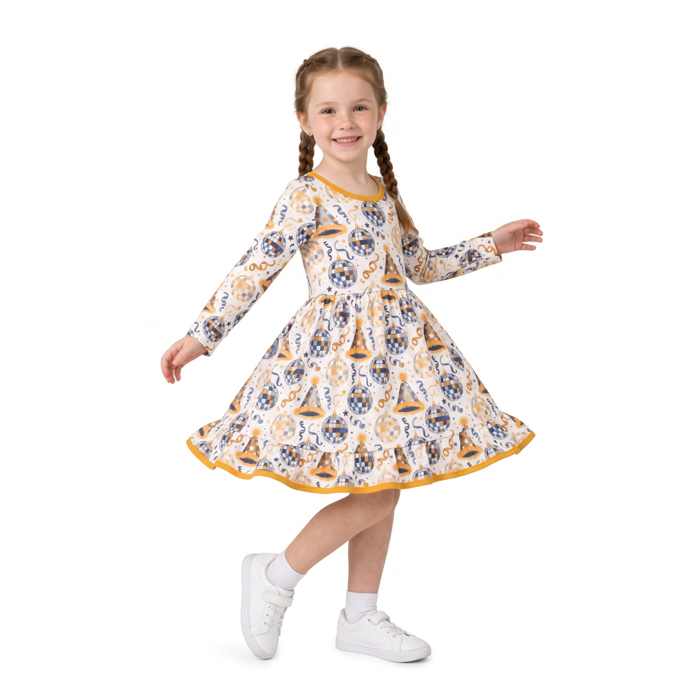 GLD1723 HAPPY new year light hats girl long sleeve  dress