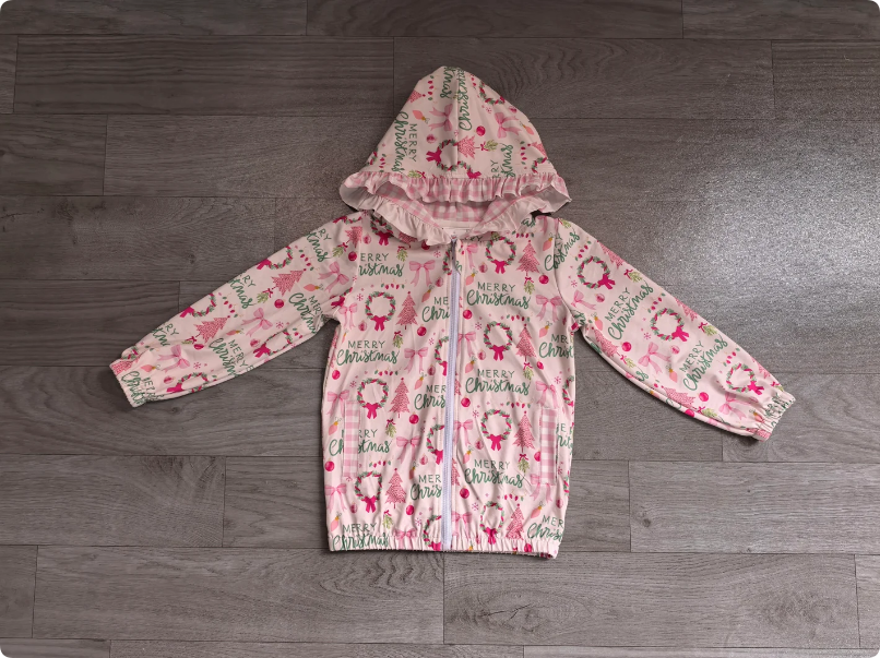Baby Girls Holly Trees Zip Pockets Christmas Ruffle Hoodie Jackets Top Preorder