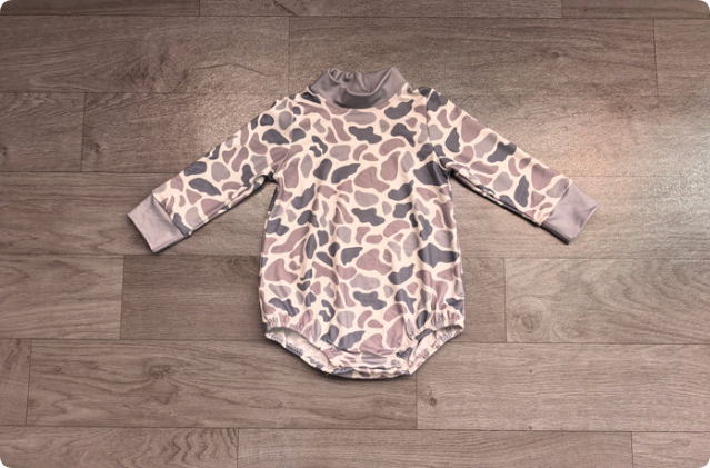 Baby Boys Long Sleeve Light Grey Camo Rompers Preorder