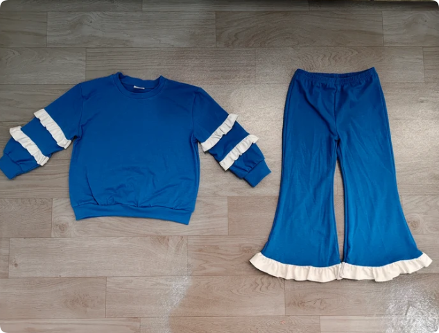 Baby Girls Blue White Long Sleeve Top Flare Pants Clothes Set Preorder