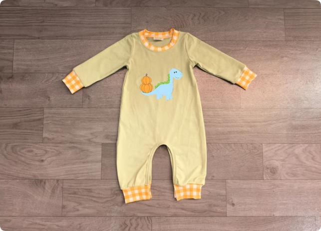 Embroidery Pumpkins Dinosaur Baby Boys Fall Pant Rompers Preorder