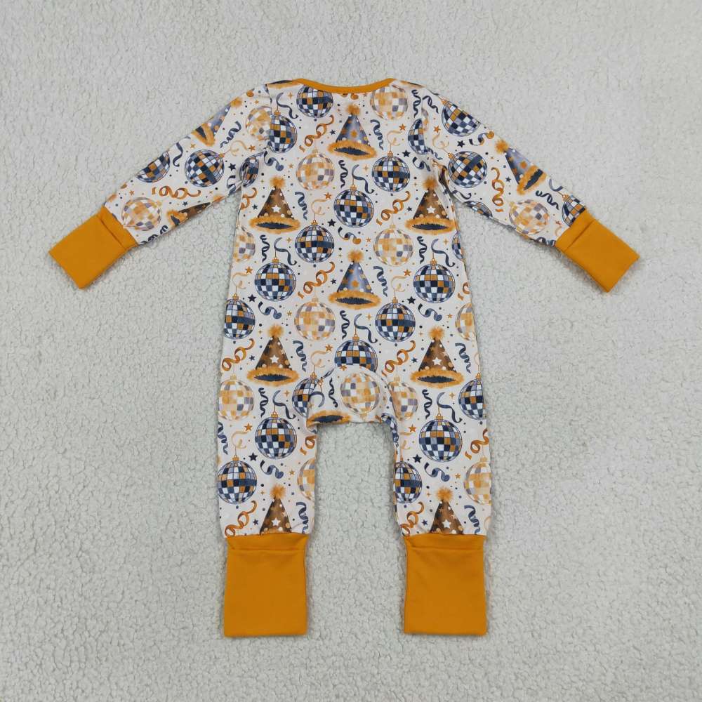 LR3212 Happy new year light ball print  Long-Sleeved zipper romper