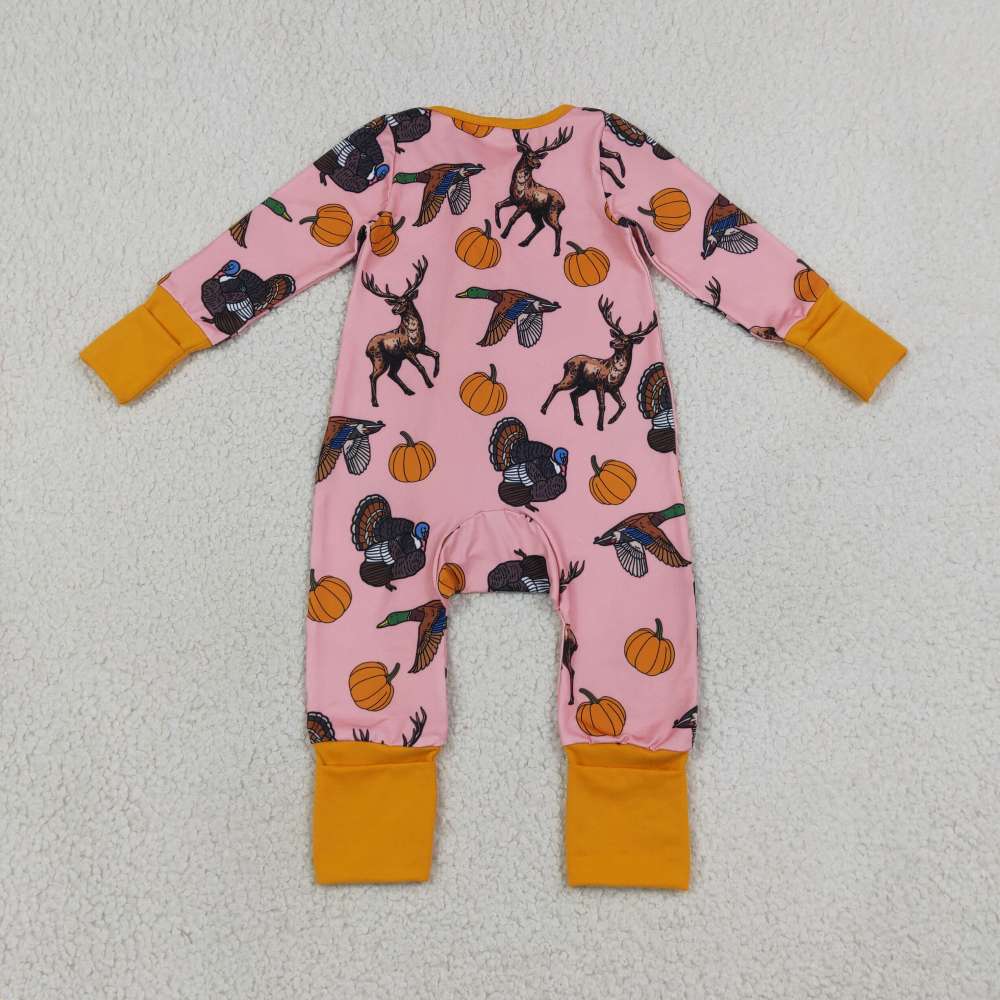 LR3252 Hunting duck pumpkin deer  print  Long-Sleeved romper