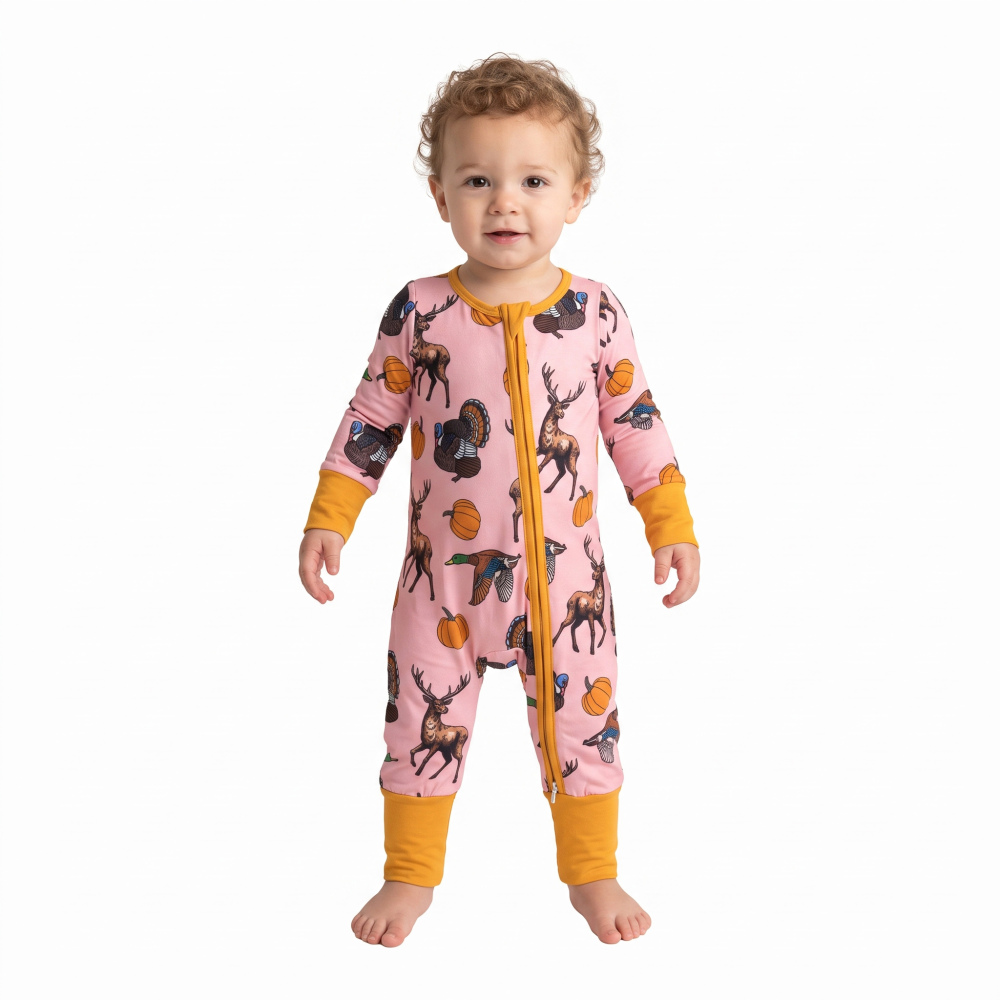 LR3252 Hunting duck pumpkin deer  print  Long-Sleeved romper