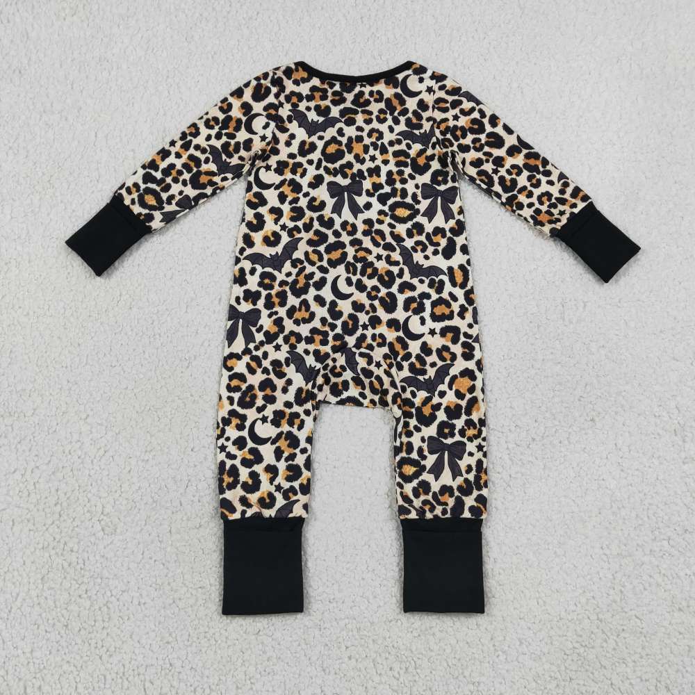 LR3242 Black leopard halloween bat print Long-Sleeved zipper fall  season romper