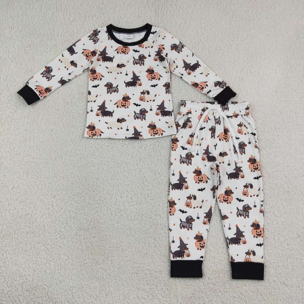 BLP1548 RTS boys Halloween pumpkin bat  print long sleeve boy pajamas set