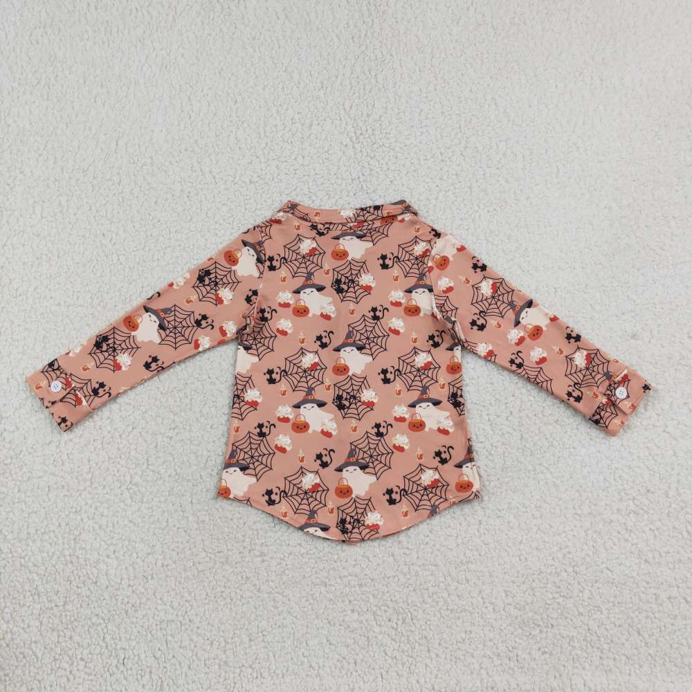 BT1902 RTS Orange halloween bat spooky  pumpkin print long sleeve boy t-shirt