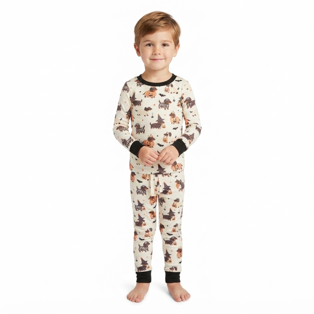 BLP1548 RTS boys Halloween pumpkin bat  print long sleeve boy pajamas set