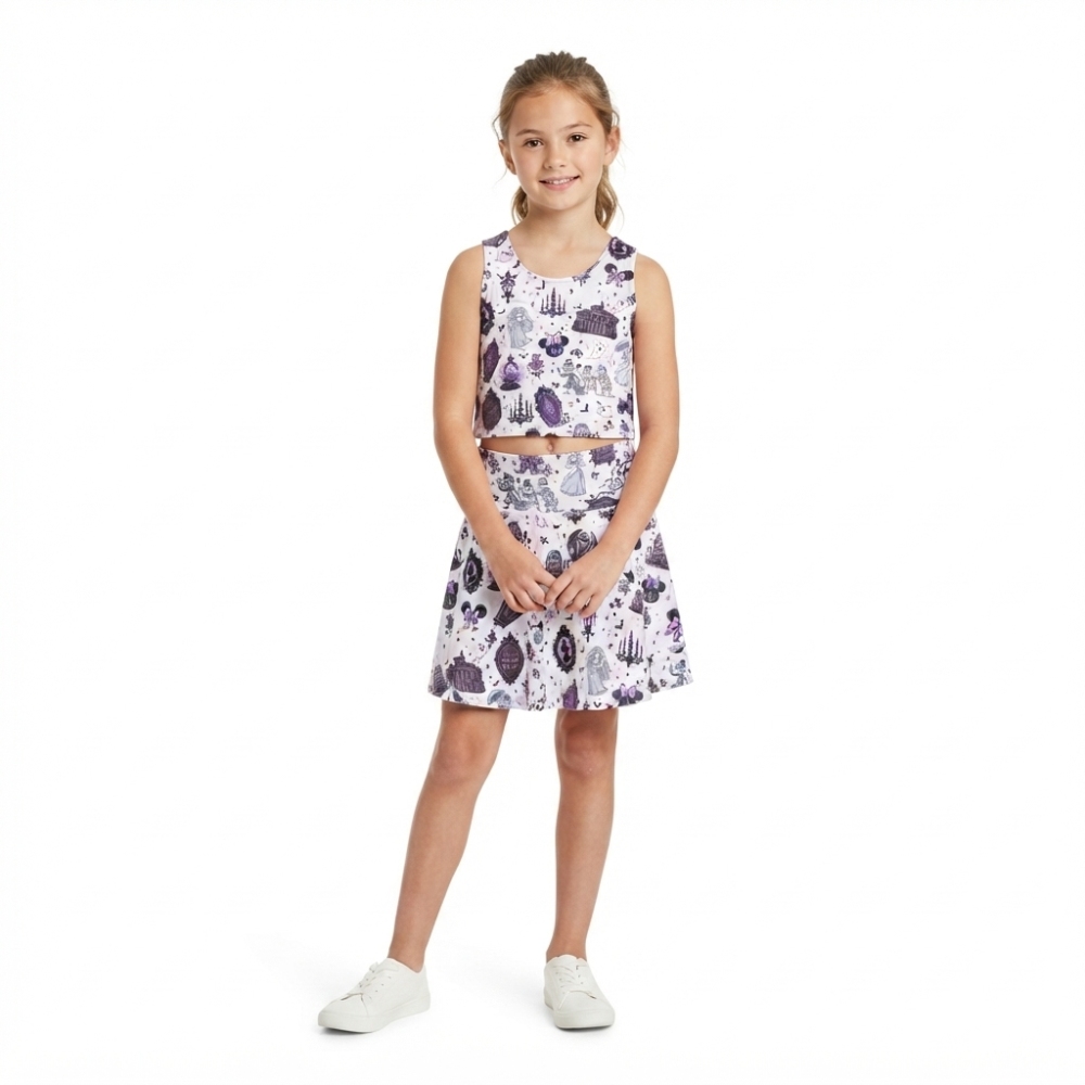 GSD4289 Halloween purple halloween boo spooky castle print active girl yoga skirt dress