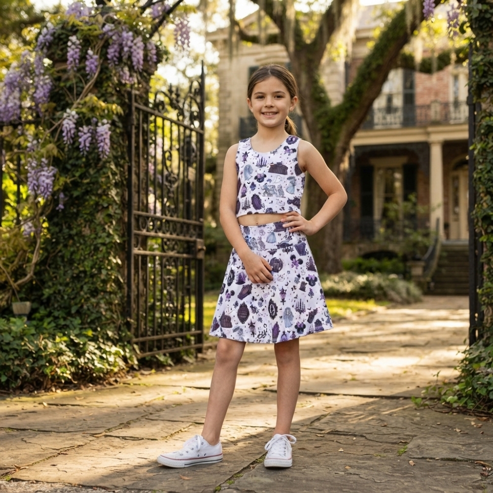 GSD4289 Halloween purple halloween boo spooky castle print active girl yoga skirt dress