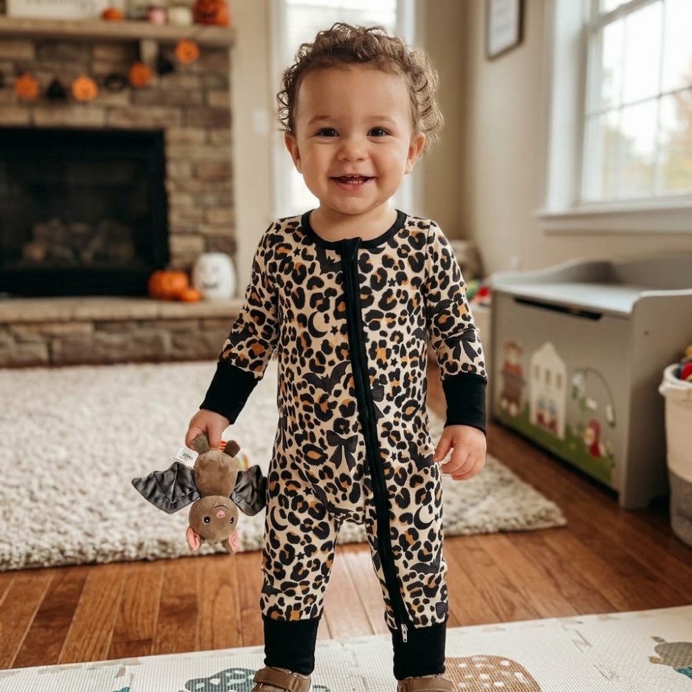 LR3234 Red truck pumpkin print Long-Sleeved zipper fall  season romper