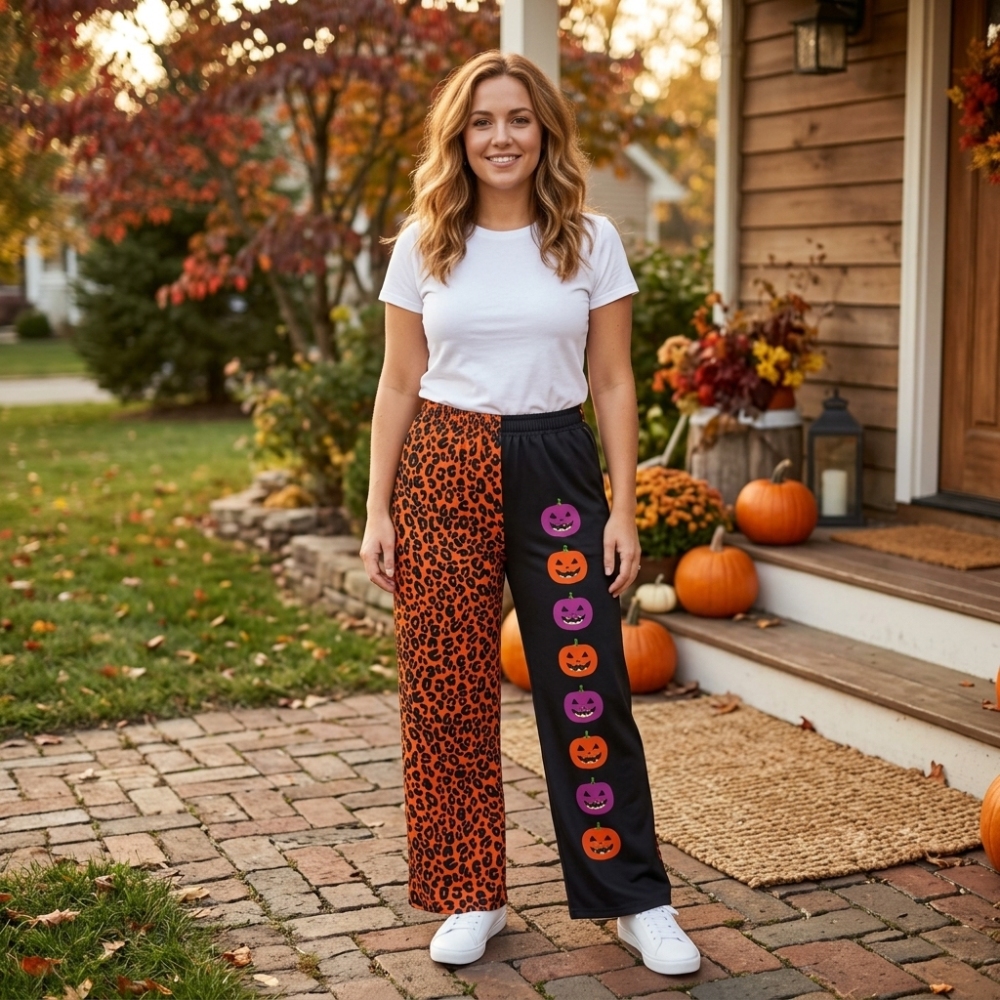 P1132  Adult women fall halloween leopard Pumpkin long pants