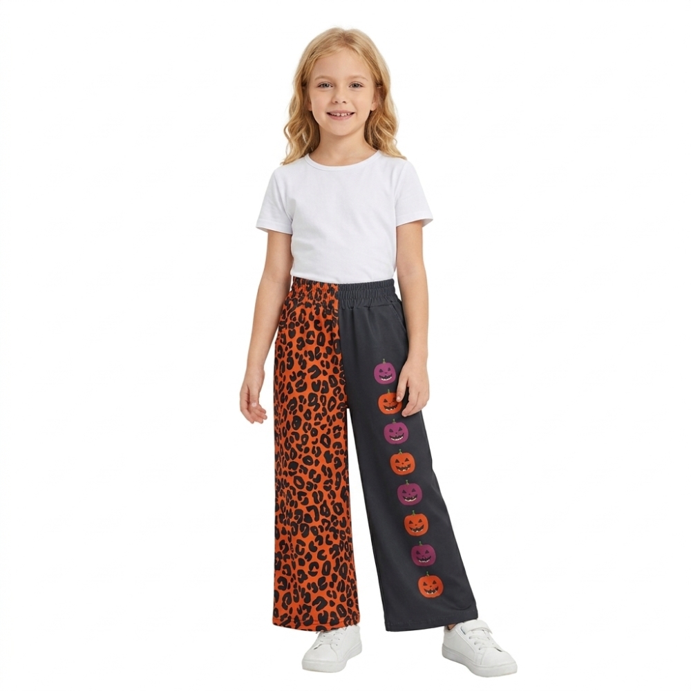 P1136  girl Halloween leopard pumpkin long pants