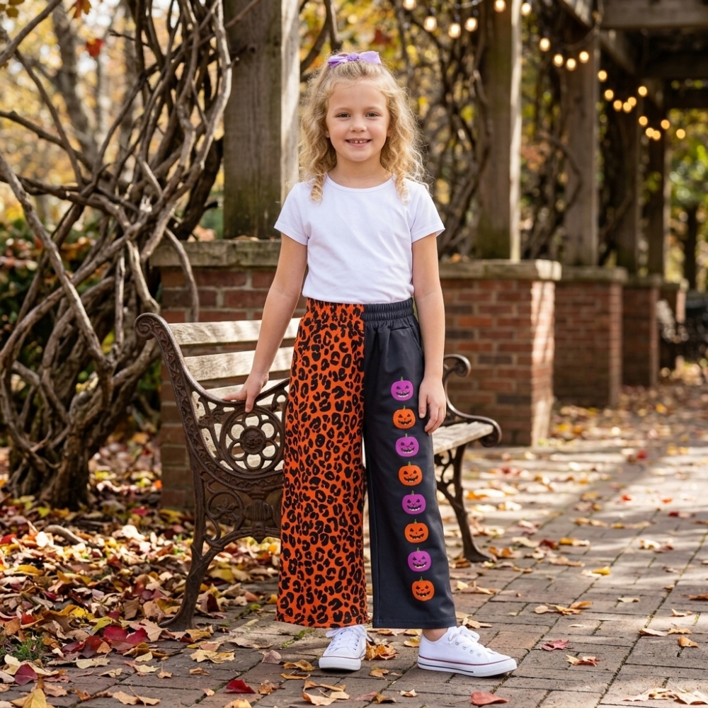 P1136  girl Halloween leopard pumpkin long pants