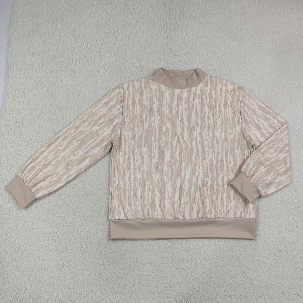 GT1712  Adult Women Fall leaves beige camo long sleeve mock up pullover