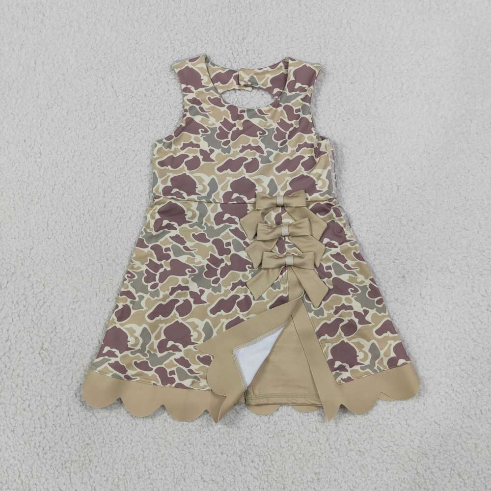 GSD4228 RTS camo bows print active girl yoga scallop dress