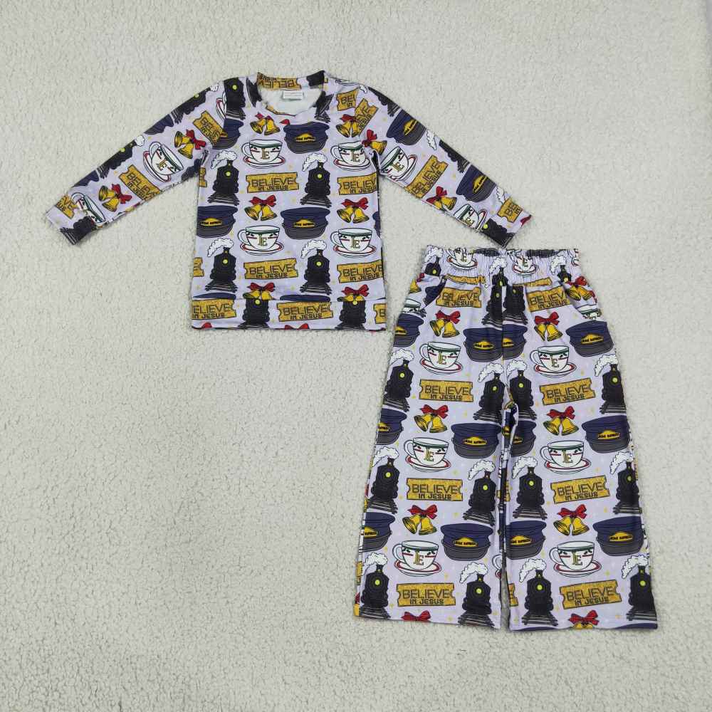 GLP3641 Believe in jesus train long sleeve girl Christmas outfits