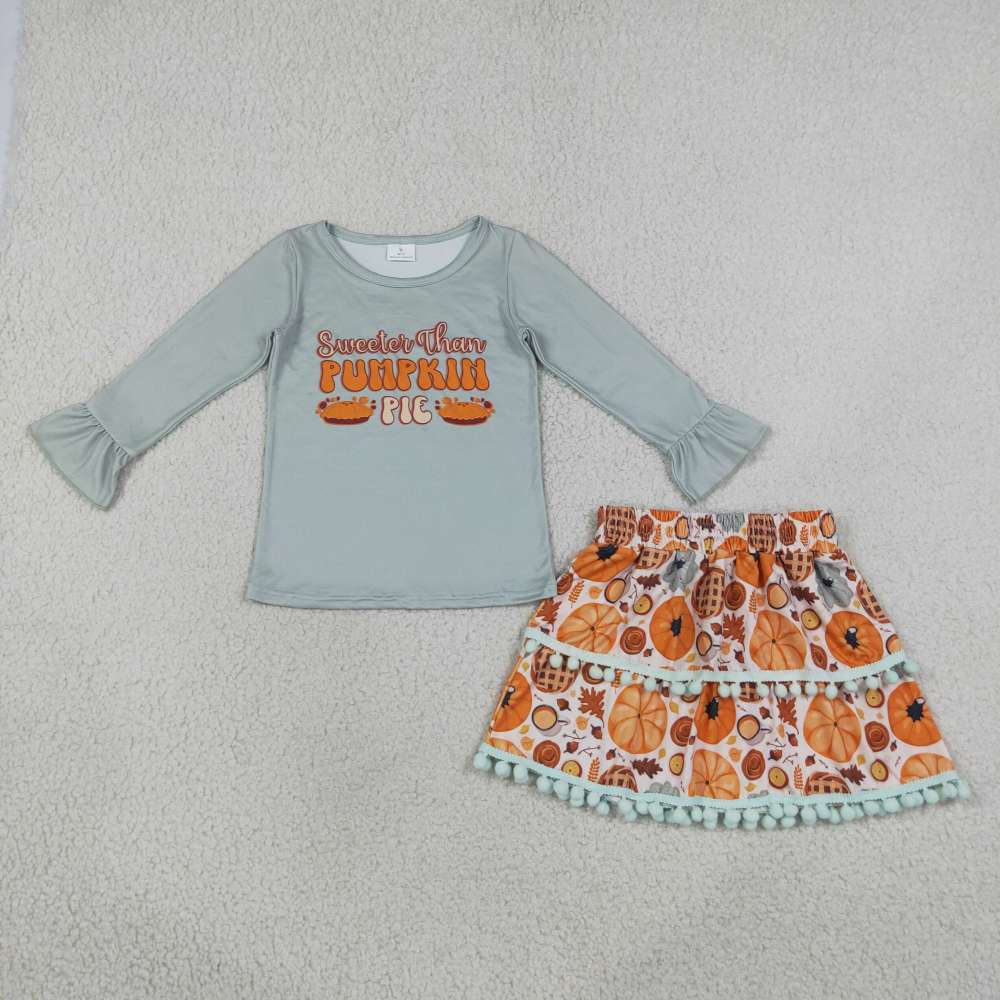 GLD0763  PUMPKIN PIE Print long sleeve girl skirt outfits