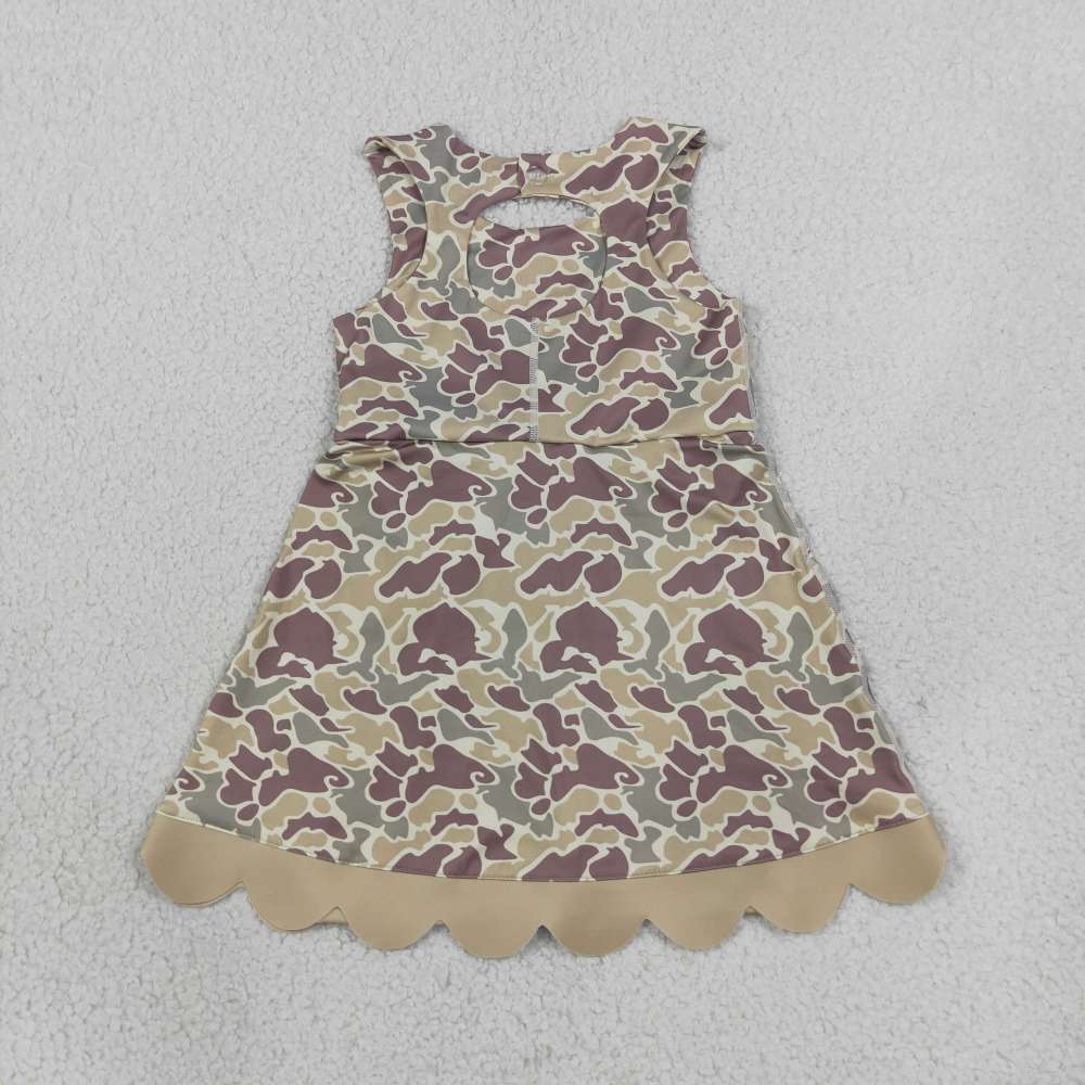 GSD4228 RTS camo bows print active girl yoga scallop dress