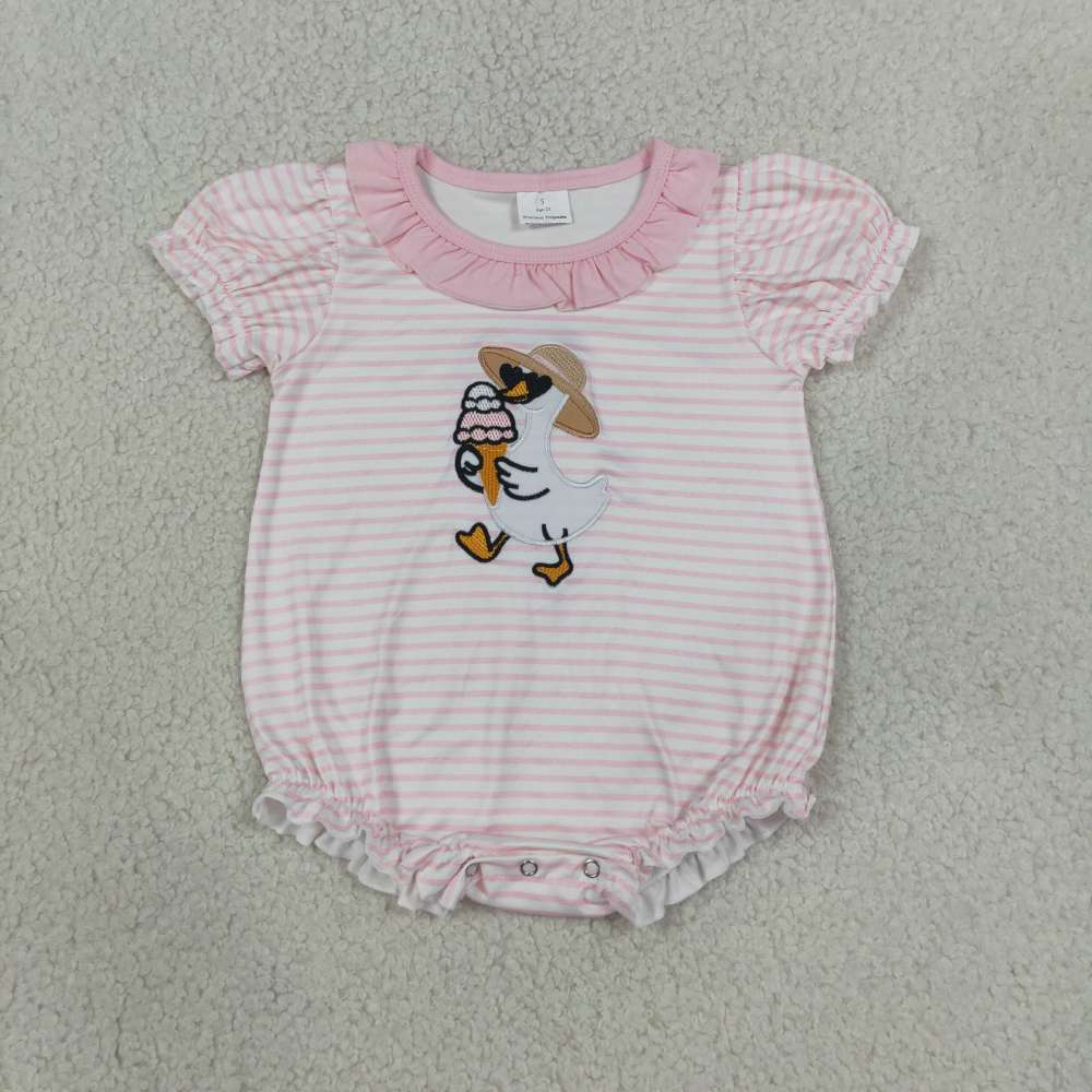SR4101 Pink stripe duck icescream embroidery short -Sleeved bubble