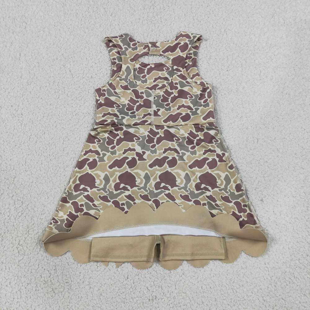 GSD4228 RTS camo bows print active girl yoga scallop dress