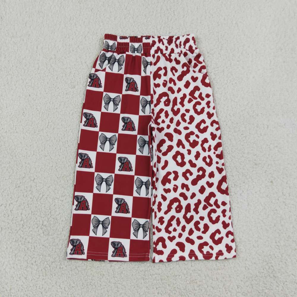 P1123 girl leopard bows alabama team long pants