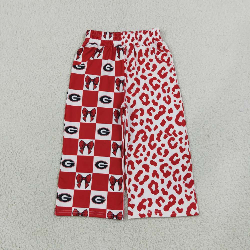 P1126 girl leopard Red bows Georgia team long pants