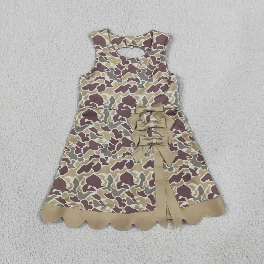 GSD4228 RTS camo bows print active girl yoga scallop dress