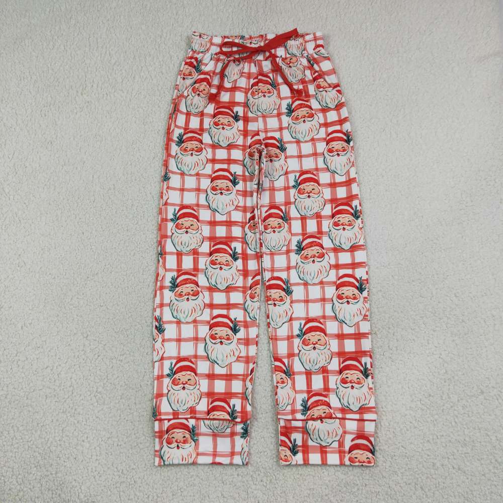 P1096  Adult women red plaid Christmas santa print long pants