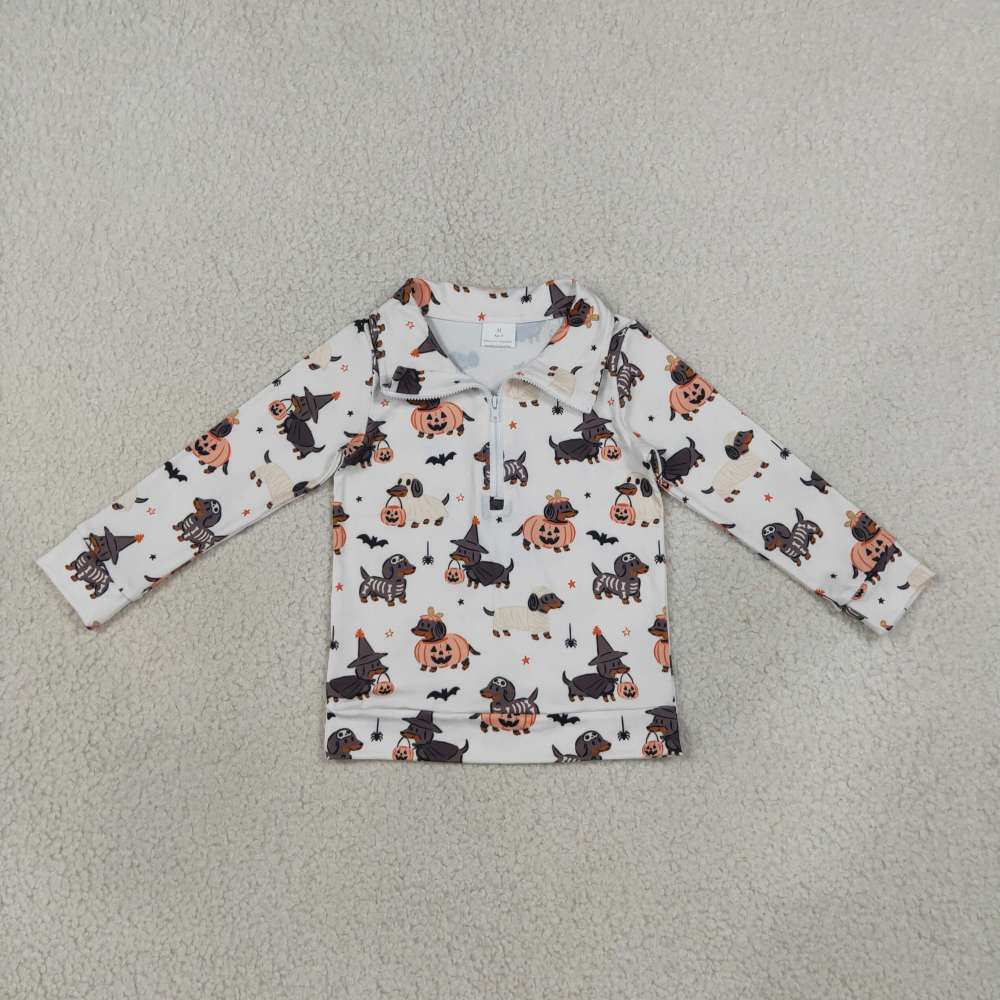 BT1896 Baby boy Pumpkin bat  fall Leaves Top long sleeve Halloween pullover