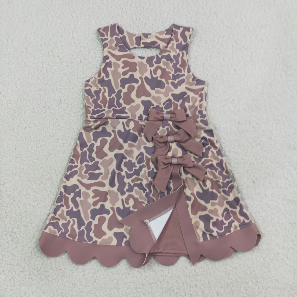 GSD4227 RTS Brown camo print active girl yoga scallop dress