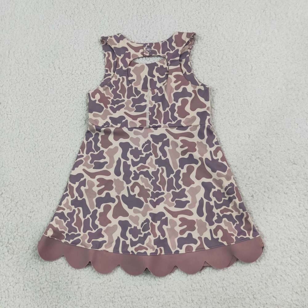 GSD4227 RTS Brown camo print active girl yoga scallop dress