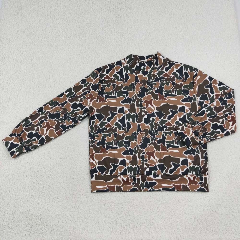 GT1817 Adult Women Fall Brown camo long sleeve mock up yoga  pullover