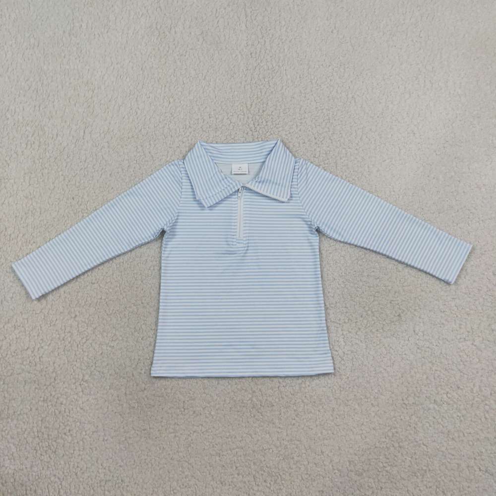 BT1878 RTS Blue stripe turkey embroidery long sleeve boy t-shirt