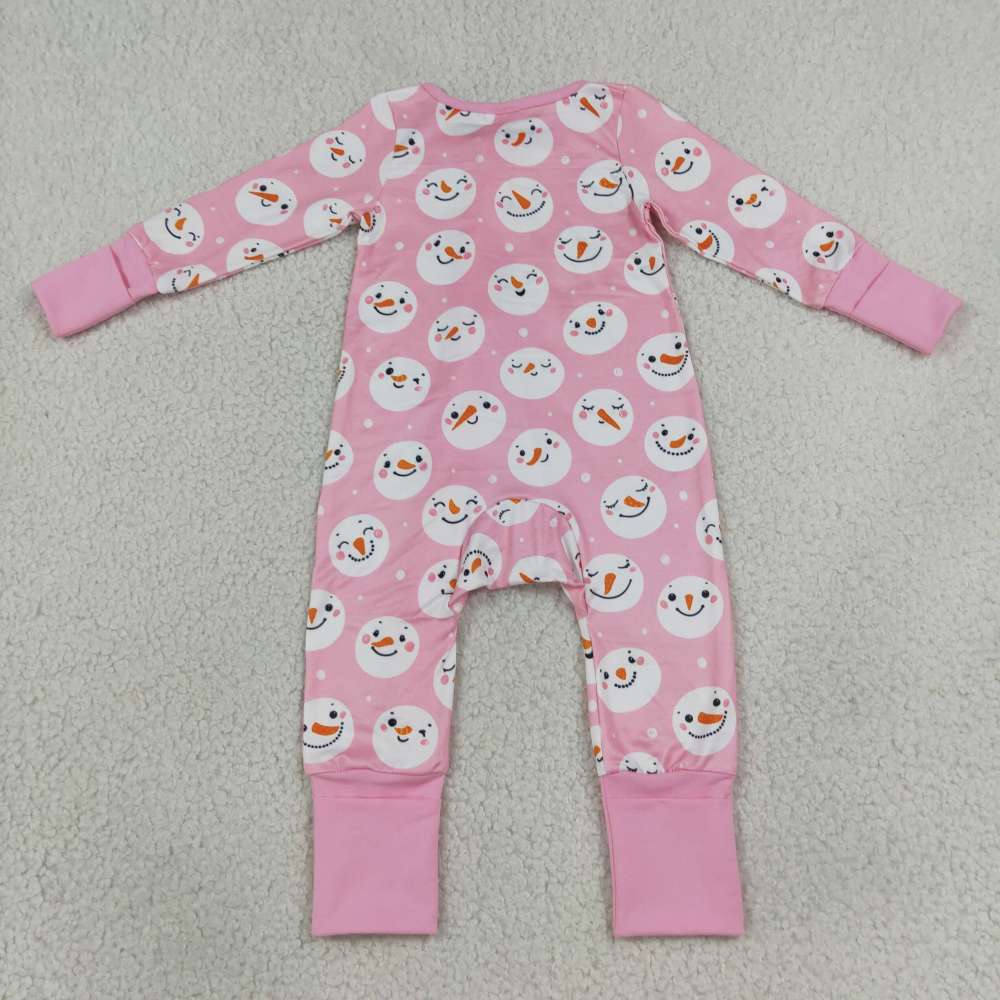 LR3165 Pink snowman print Long-Sleeved zipper romper
