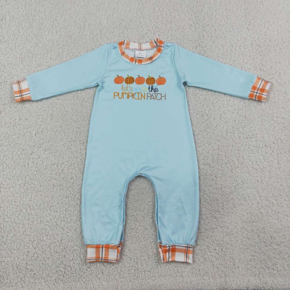 LR1189 Blue fall pumpkin print  Long-Sleeved romper