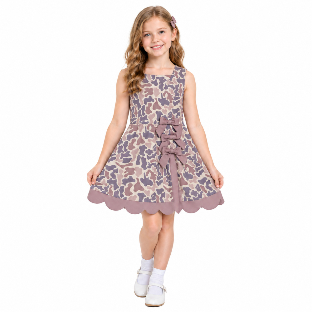 GSD4227 RTS Brown camo print active girl yoga scallop dress