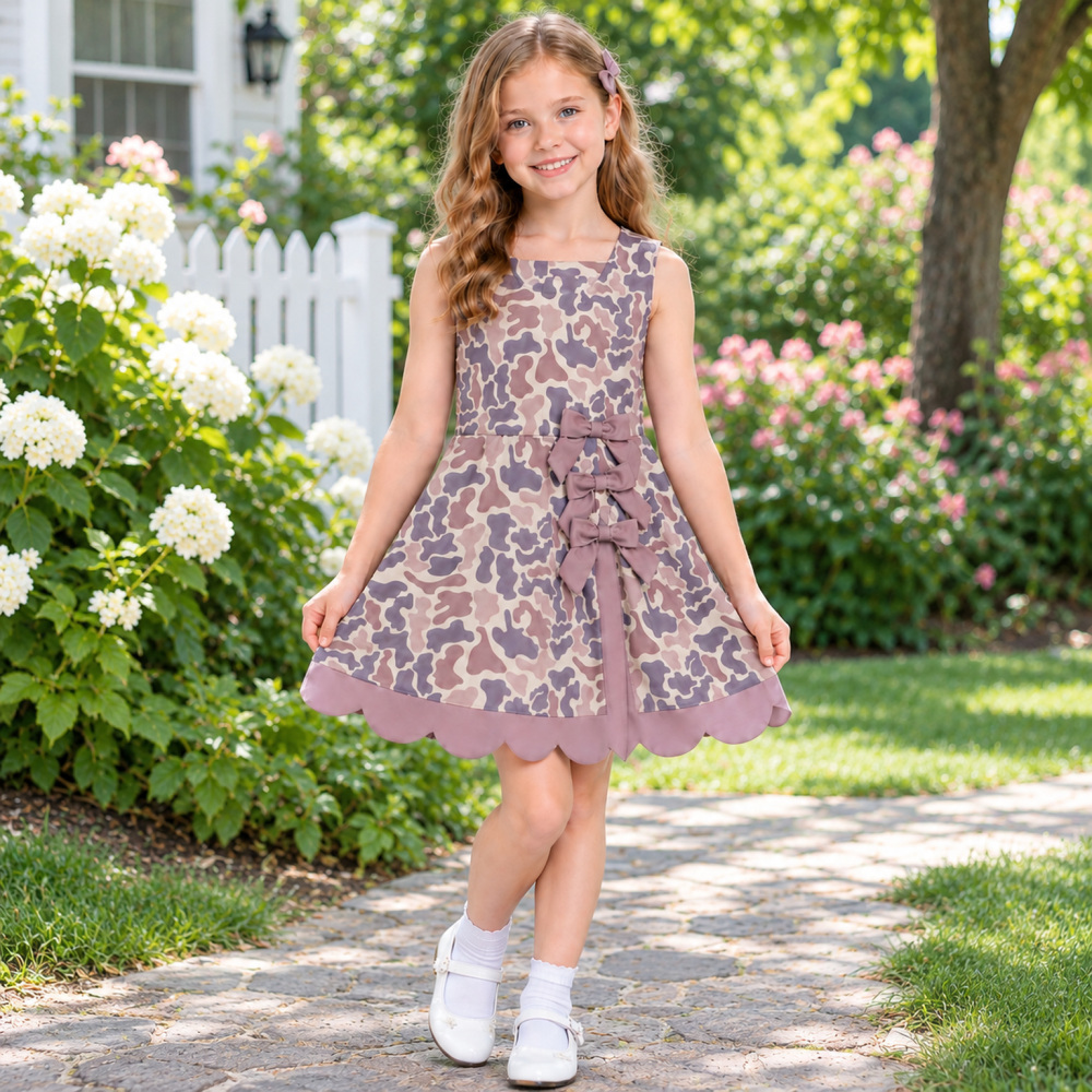 GSD4227 RTS Brown camo print active girl yoga scallop dress