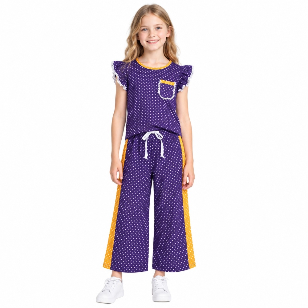 GSPO2366 purple polka Print short sleeve girl outfits