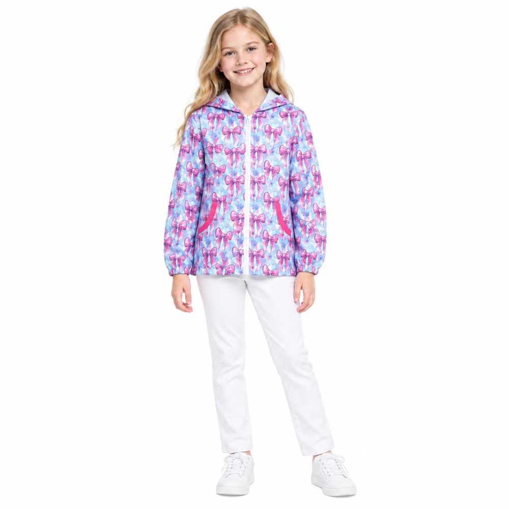 GT1660 hot pink bows print girl blue long sleeve hoodie zipper hoodie coat