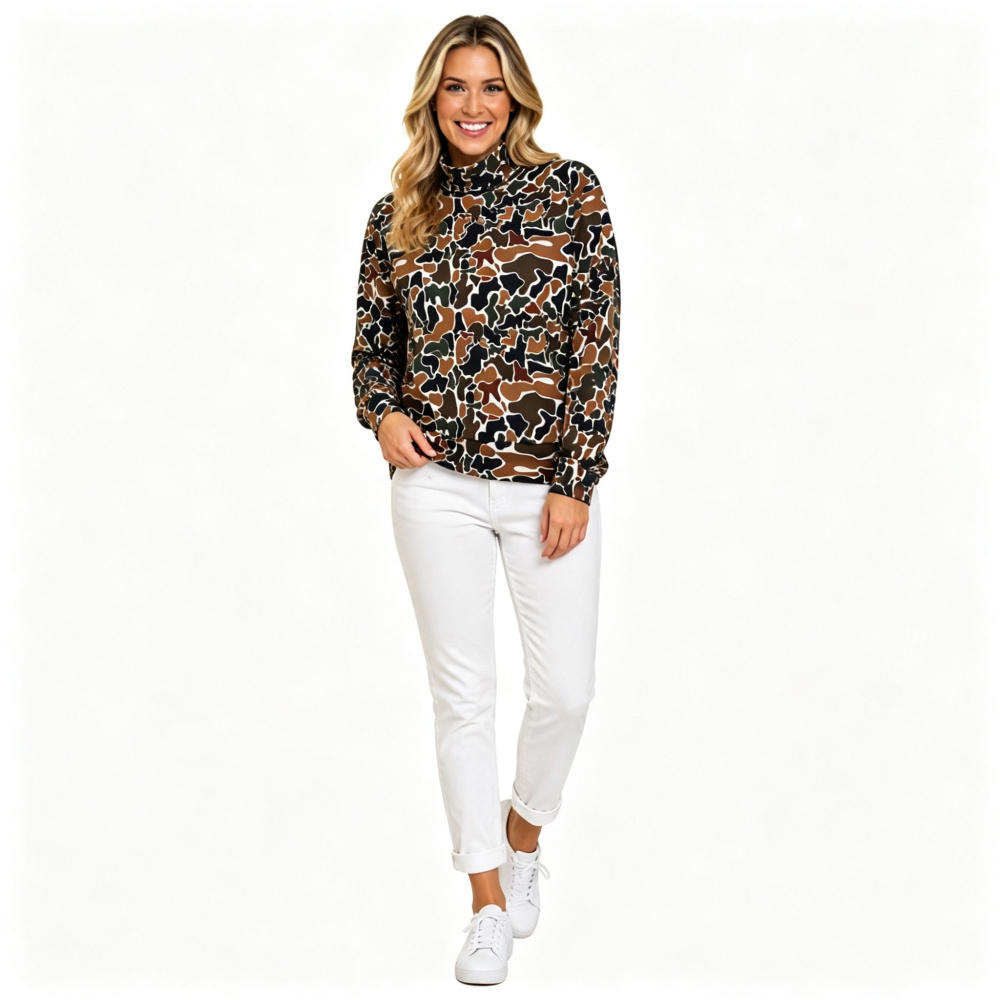 GT1817 Adult Women Fall Brown camo long sleeve mock up yoga  pullover