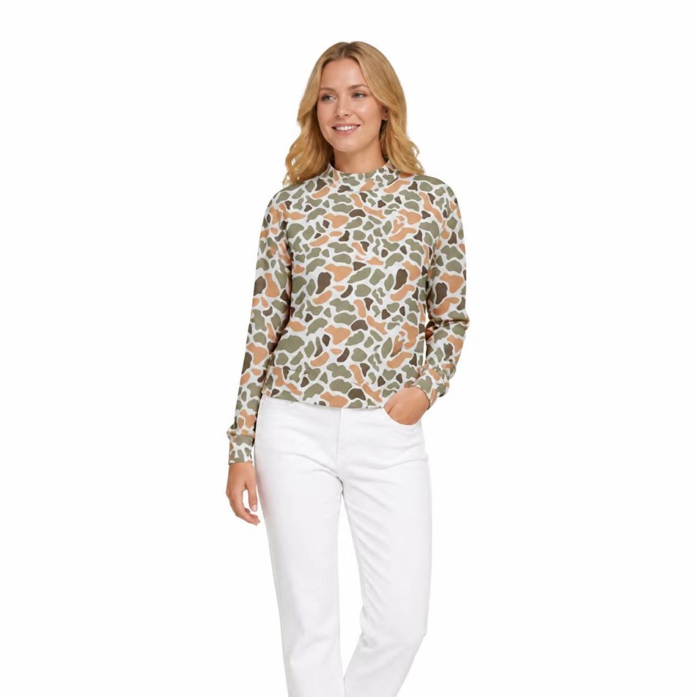 GT1819 Adult Women Fall Orange green camo long sleeve mock up yoga  pullover