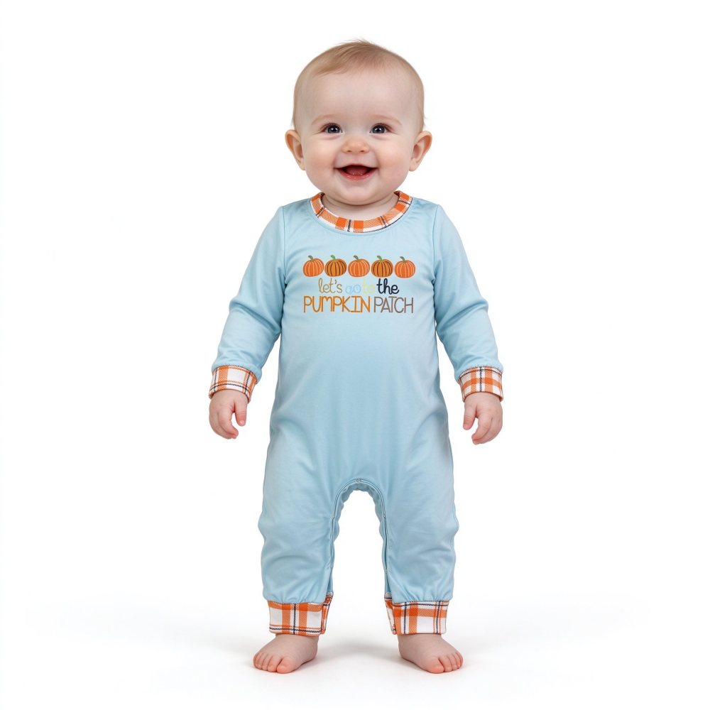 LR1189 Blue fall pumpkin print  Long-Sleeved romper